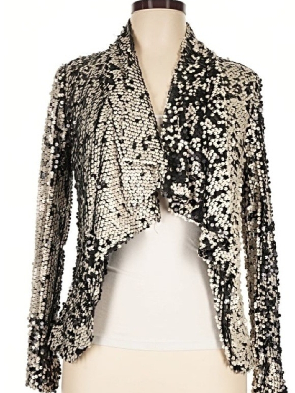 Dolce Cabo Sequined Black And Cream  Open-Front Women's Bolero Cardigan Lg
